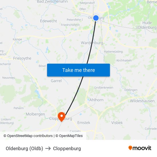 Oldenburg (Oldb) to Cloppenburg map