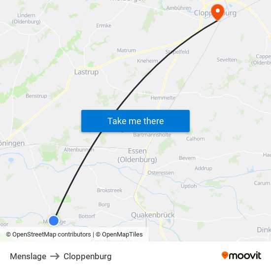 Menslage to Cloppenburg map