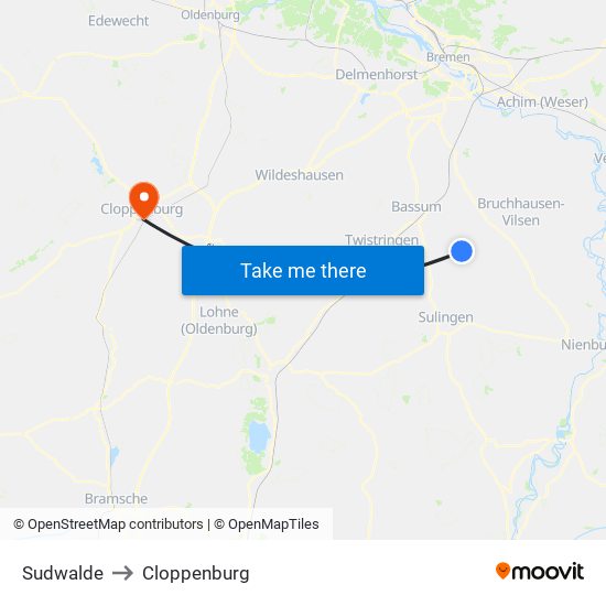 Sudwalde to Cloppenburg map