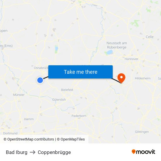 Bad Iburg to Coppenbrügge map