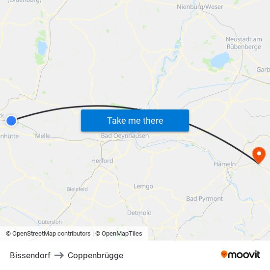 Bissendorf to Coppenbrügge map