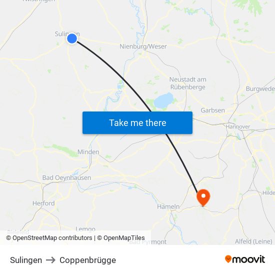 Sulingen to Coppenbrügge map
