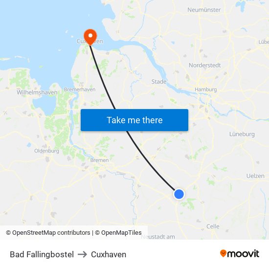 Bad Fallingbostel to Cuxhaven map