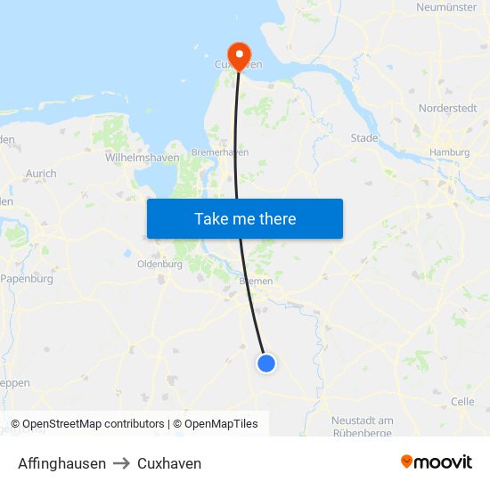 Affinghausen to Cuxhaven map