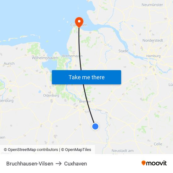 Bruchhausen-Vilsen to Cuxhaven map
