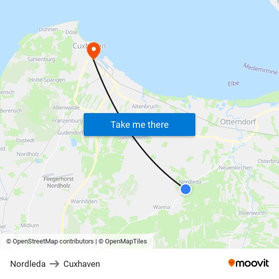 Nordleda to Cuxhaven map