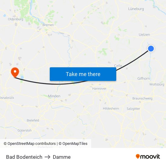 Bad Bodenteich to Damme map