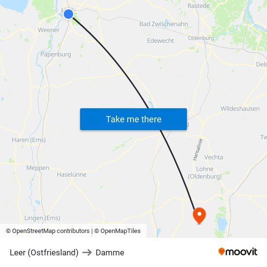 Leer (Ostfriesland) to Damme map