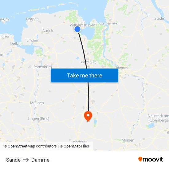 Sande to Damme map