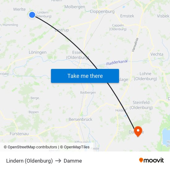 Lindern (Oldenburg) to Damme map