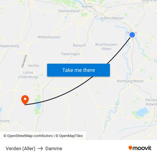 Verden (Aller) to Damme map