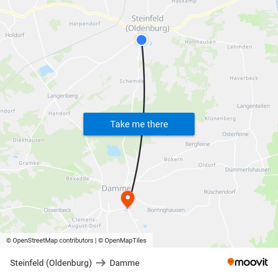 Steinfeld (Oldenburg) to Damme map