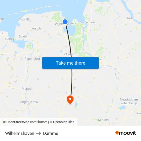 Wilhelmshaven to Damme map