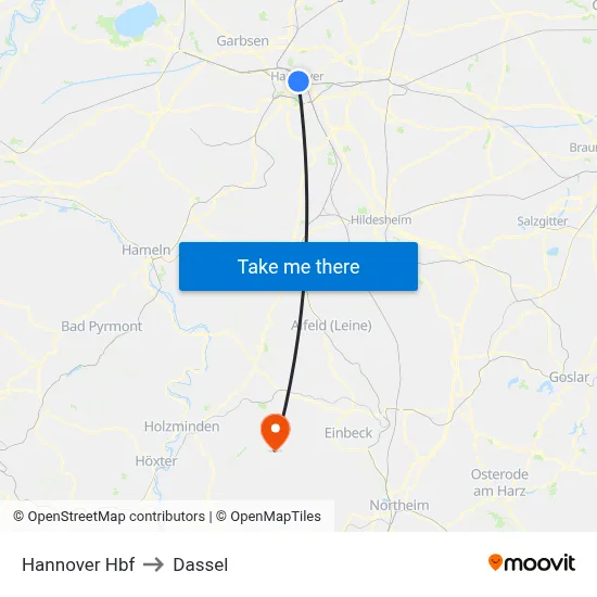 Hannover Hbf to Dassel map