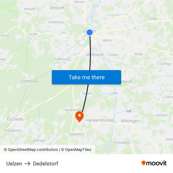 Uelzen to Dedelstorf map