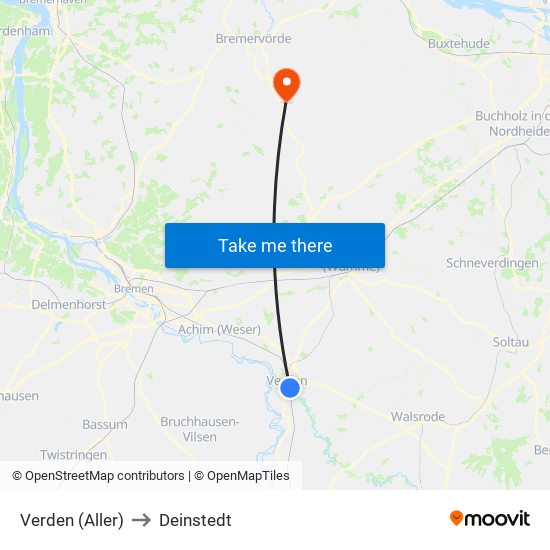 Verden (Aller) to Deinstedt map