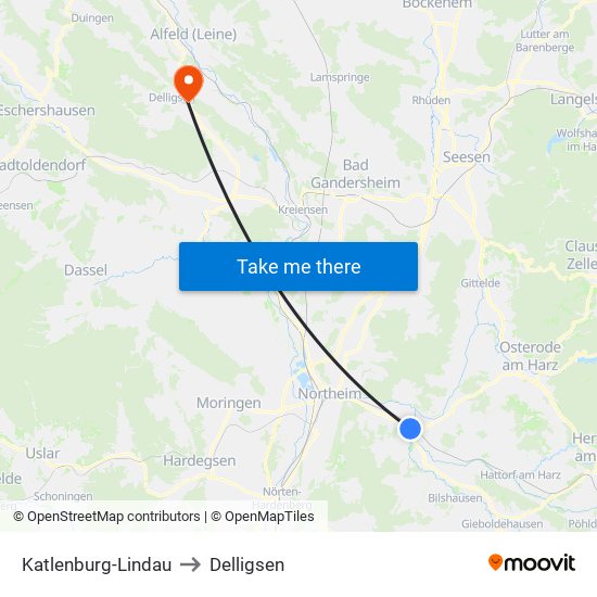 Katlenburg-Lindau to Delligsen map