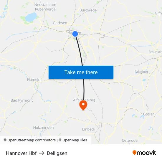 Hannover Hbf to Delligsen map