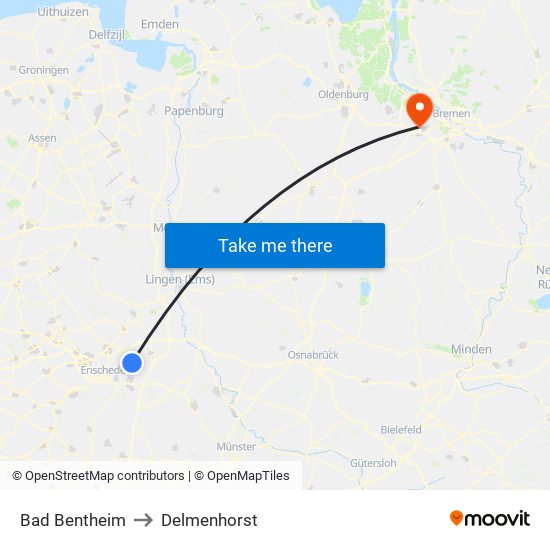 Bad Bentheim to Delmenhorst map