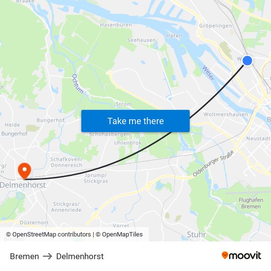 Bremen to Delmenhorst map