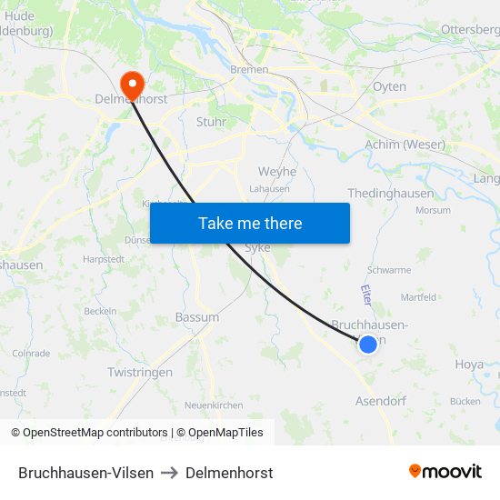 Bruchhausen-Vilsen to Delmenhorst map