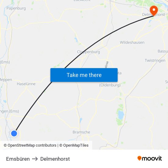 Emsbüren to Delmenhorst map