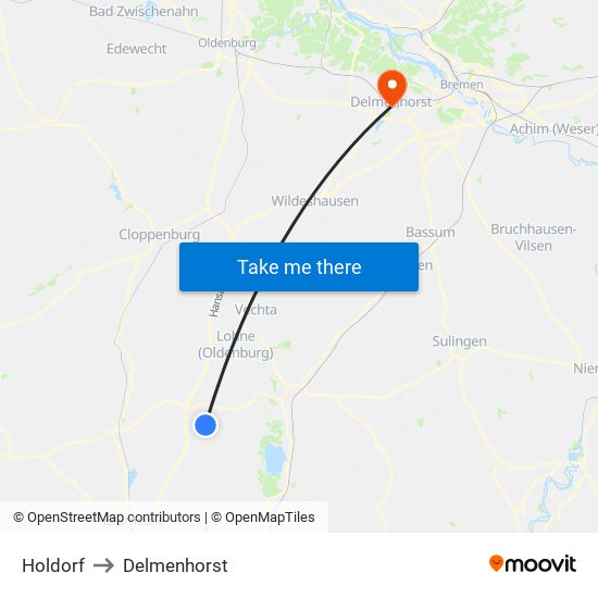 Holdorf to Delmenhorst map