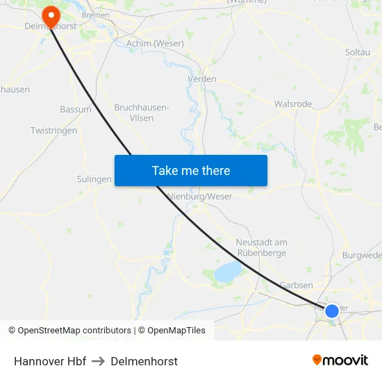 Hannover Hbf to Delmenhorst map