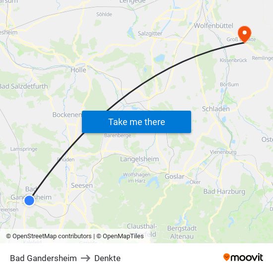 Bad Gandersheim to Denkte map