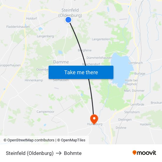 Steinfeld (Oldenburg) to Bohmte map