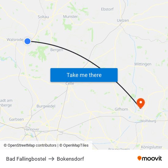 Bad Fallingbostel to Bokensdorf map