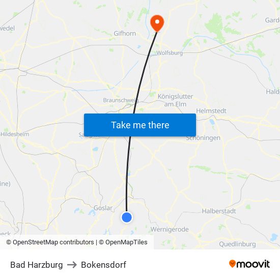 Bad Harzburg to Bokensdorf map