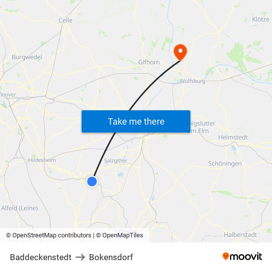 Baddeckenstedt to Bokensdorf map