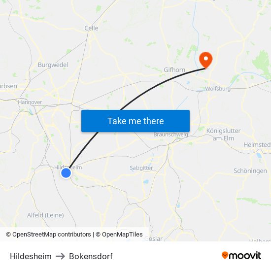 Hildesheim to Bokensdorf map
