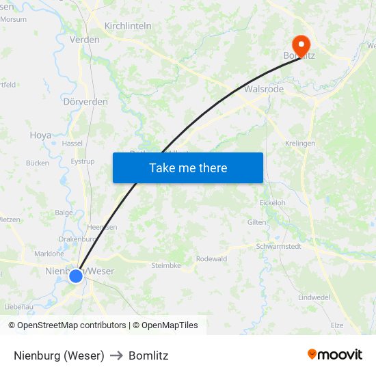 Nienburg (Weser) to Bomlitz map