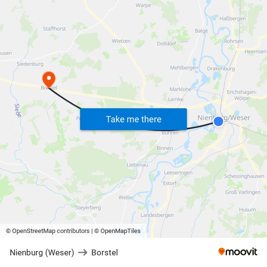 Nienburg (Weser) to Borstel map