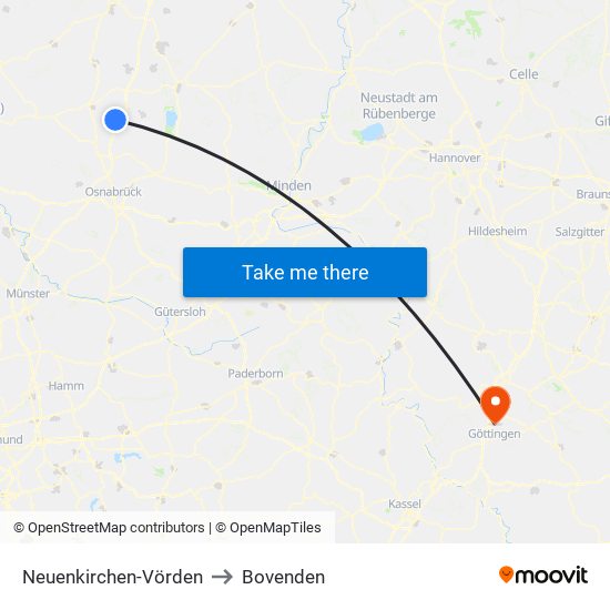 Neuenkirchen-Vörden to Bovenden map