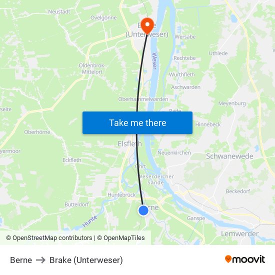 Berne to Brake (Unterweser) map