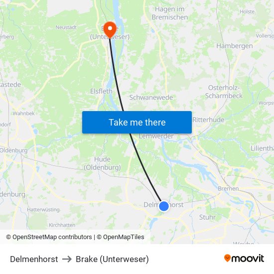 Delmenhorst to Brake (Unterweser) map