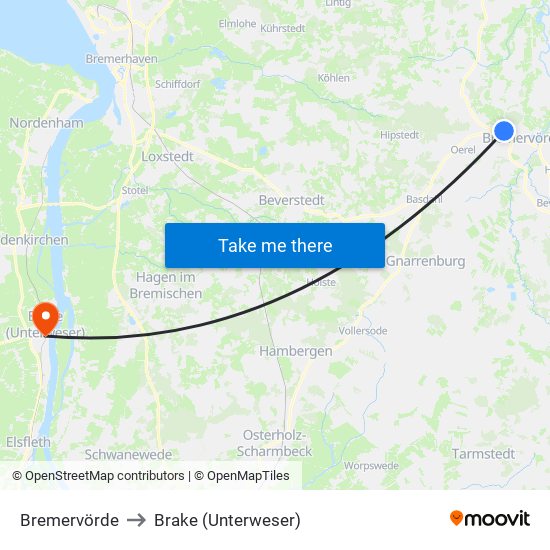 Bremervörde to Brake (Unterweser) map