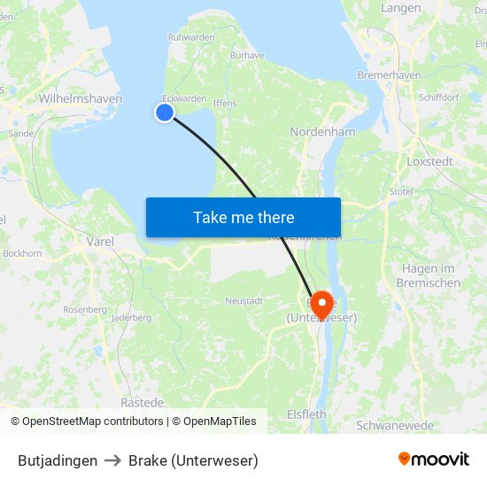 Butjadingen to Brake (Unterweser) map