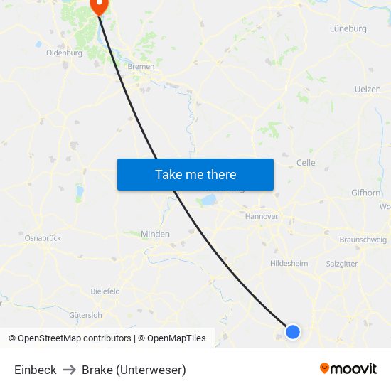 Einbeck to Brake (Unterweser) map