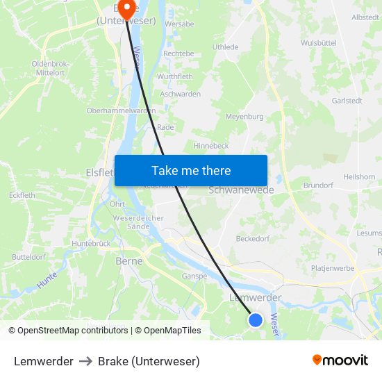 Lemwerder to Brake (Unterweser) map