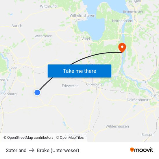 Saterland to Brake (Unterweser) map