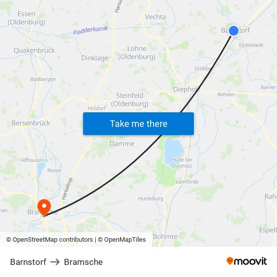 Barnstorf to Bramsche map