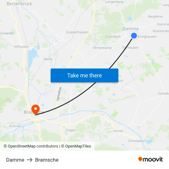 Damme to Bramsche map