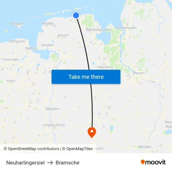 Neuharlingersiel to Bramsche map