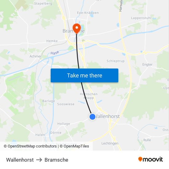 Wallenhorst to Bramsche map