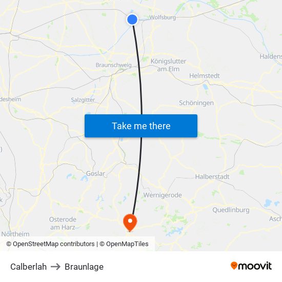 Calberlah to Braunlage map