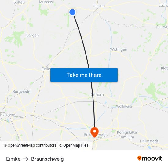Eimke to Braunschweig map